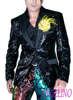 Mens Stylish Black Sequin Blazer - Slim Fit Party Jacket