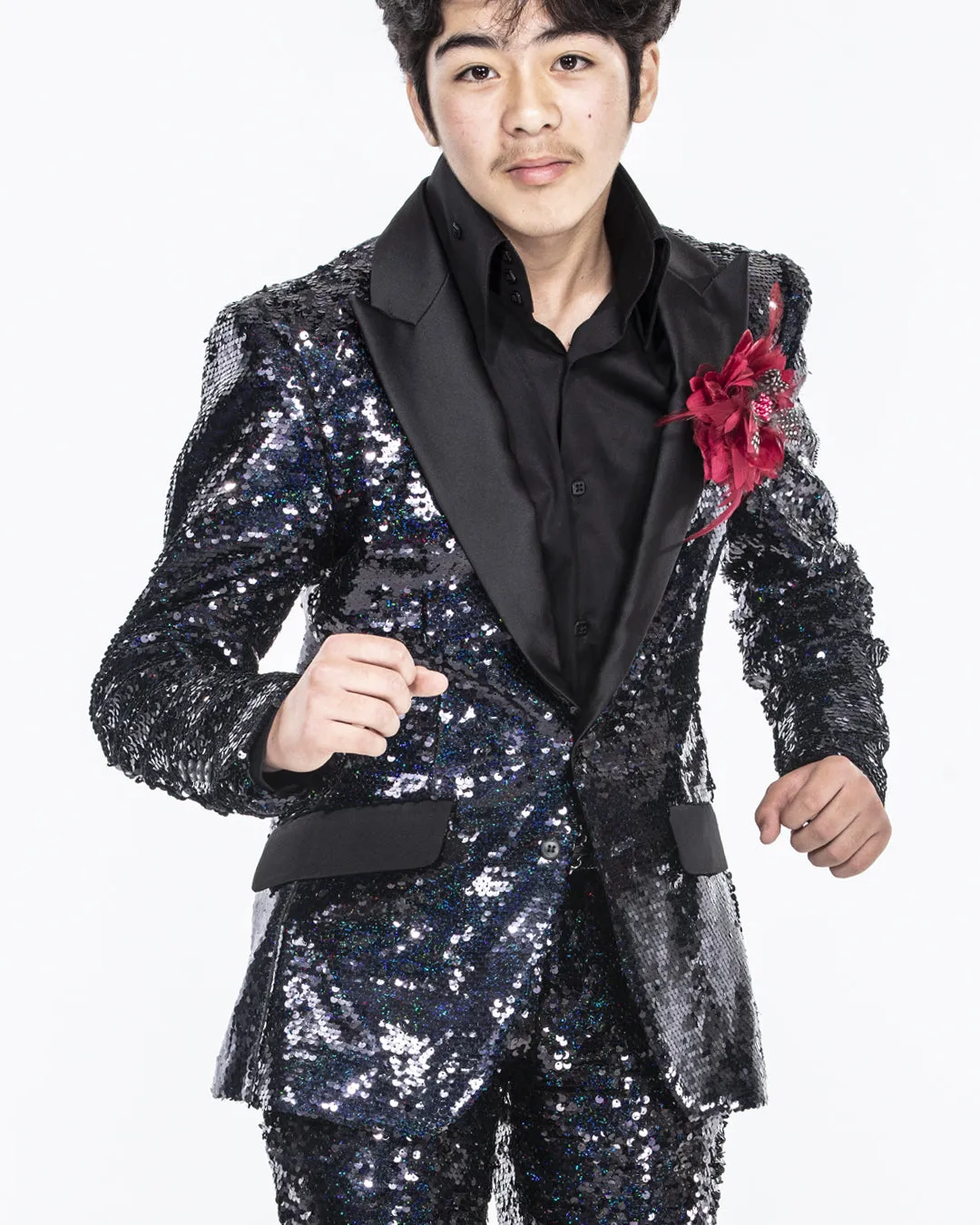 Mens Stylish Black Sequin Blazer - Slim Fit Party Jacket