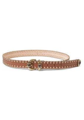 Premium Natural Tan Belt with Elegant Embroidery Detailing