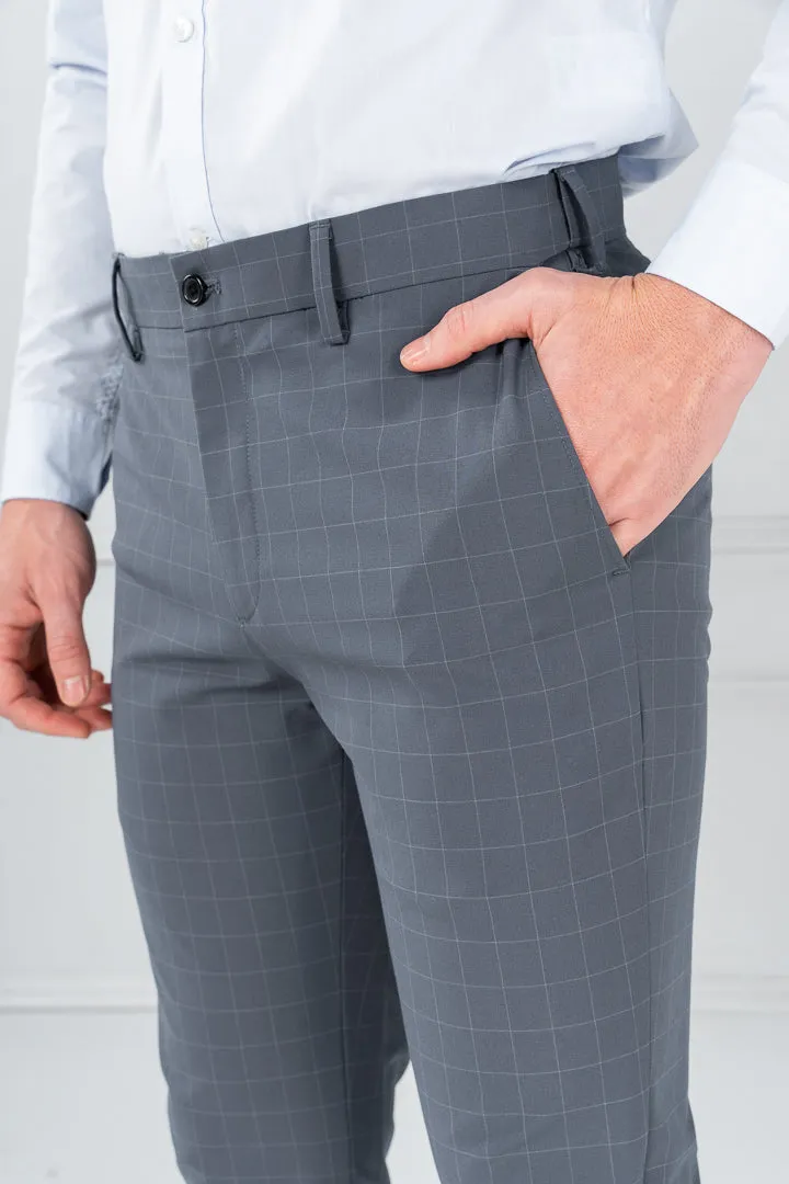 Wolf Grey Checks Formal Pants
